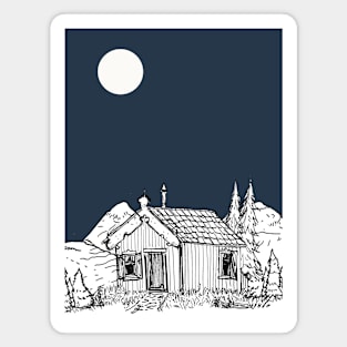 Winter Forest Cabin Wonderland Pen and Ink Illustration Magnet